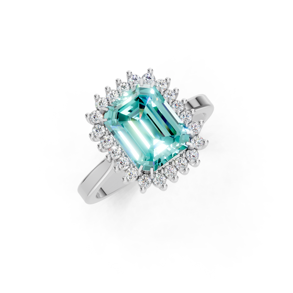 Paraiba Tourmaline Emerald Cut  Halo Ring