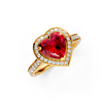 Ruby Heart Halo Ring with Diamond Pavé Split Band