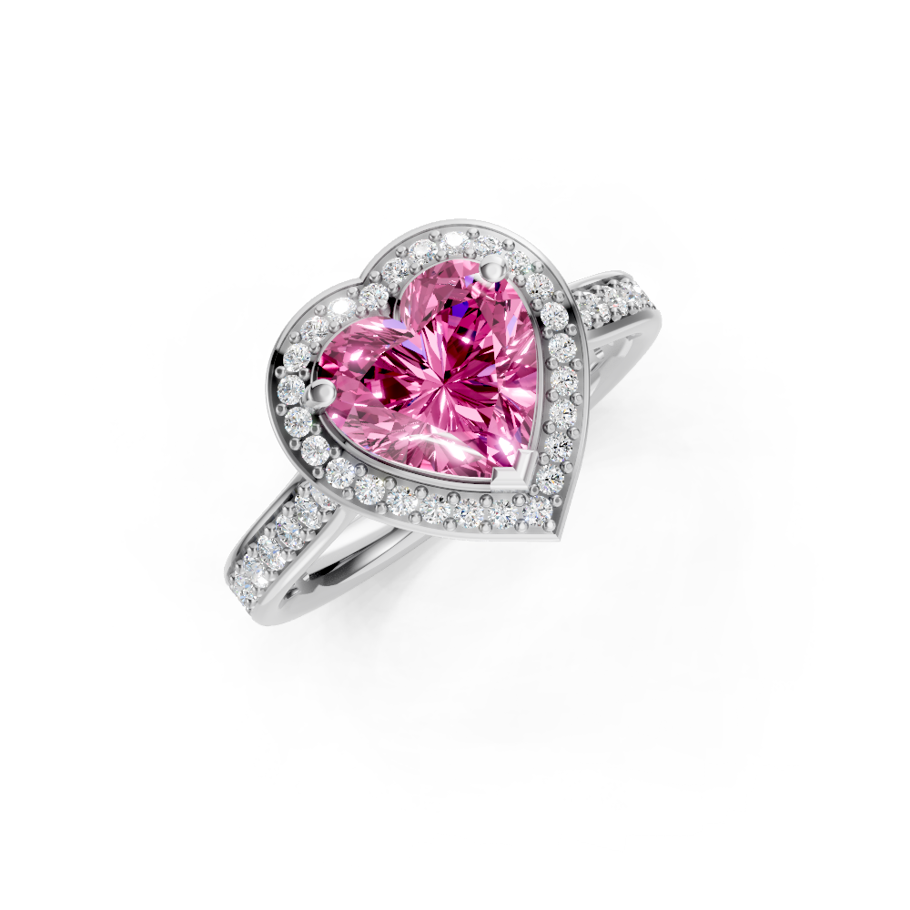 Pink Sapphire Heart Halo Ring with Diamond Pavé Split Band