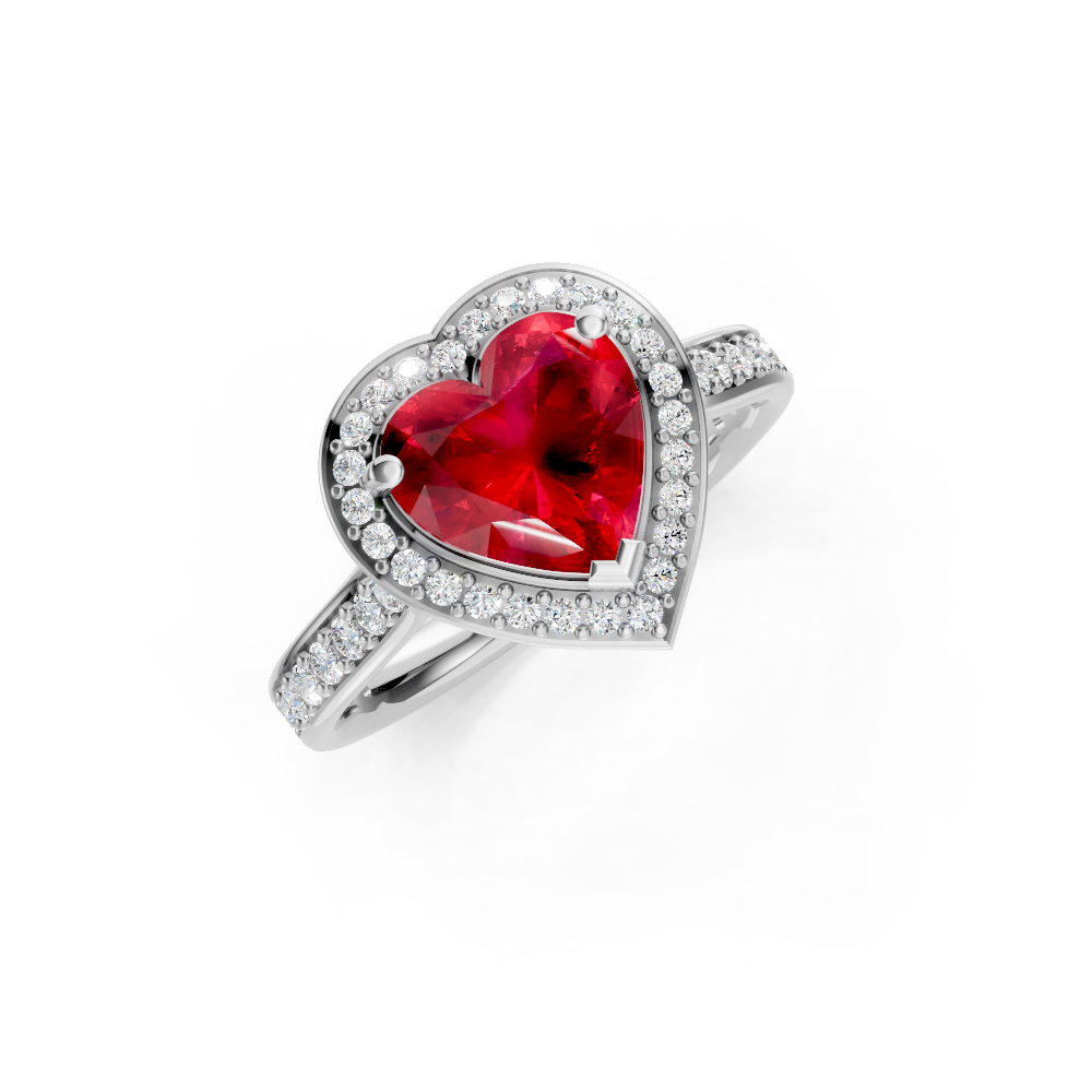 Ruby Heart Halo Ring with Diamond Pavé Split Band