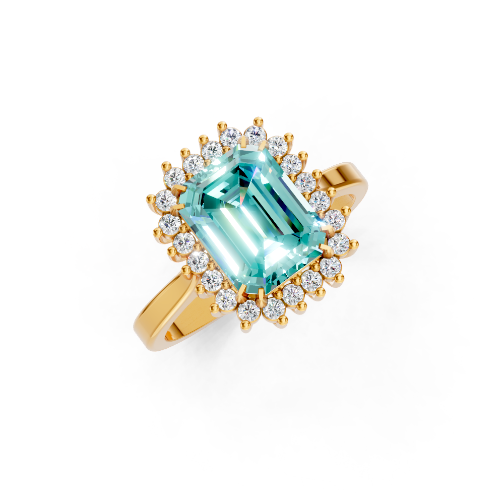 Paraiba Tourmaline Emerald Cut  Halo Ring