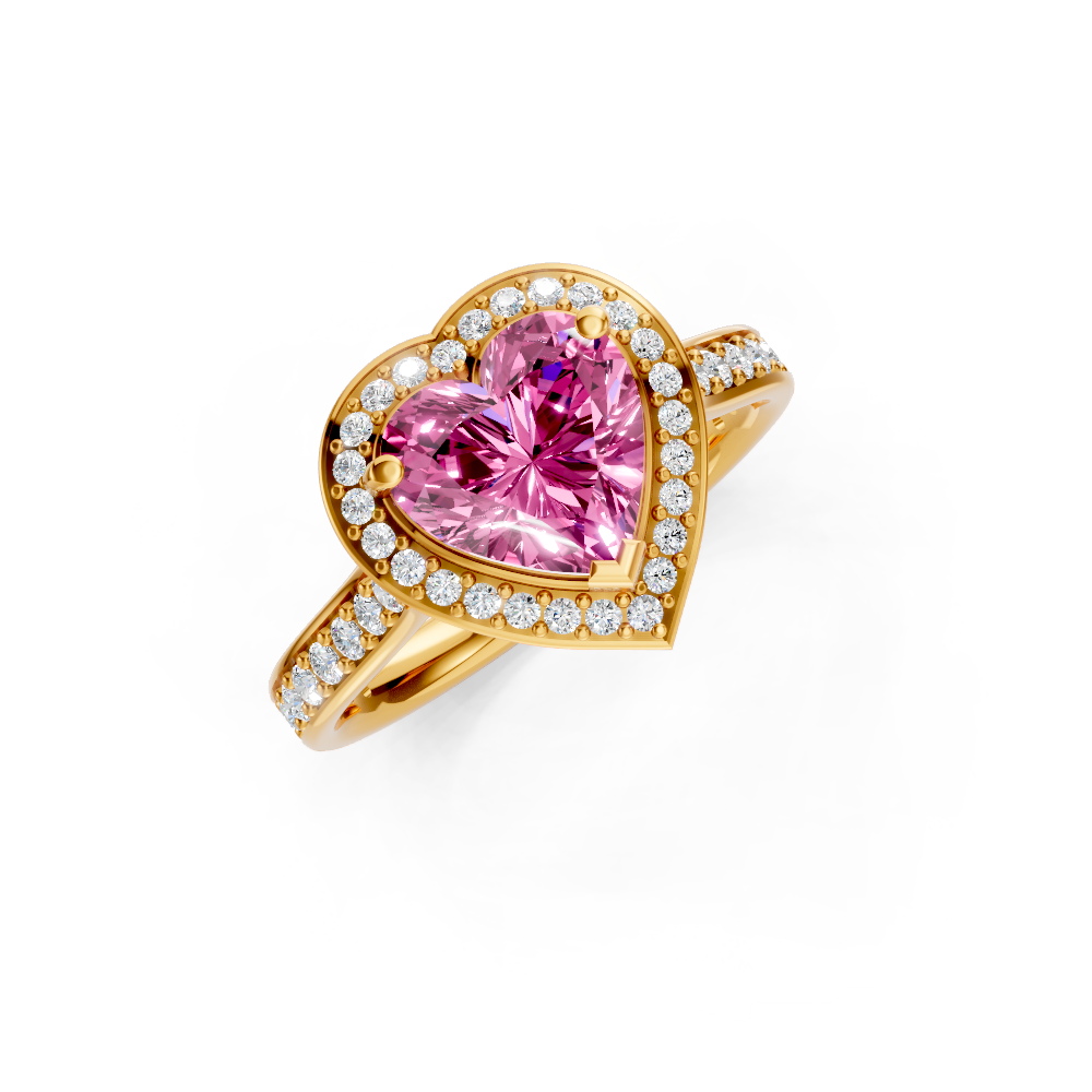 Pink Sapphire Heart Halo Ring with Diamond Pavé Split Band