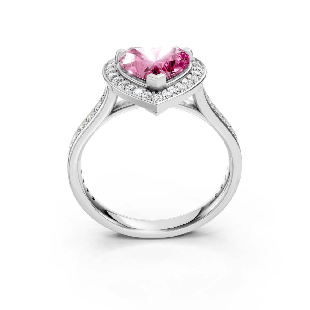 Pink Sapphire Heart Halo Ring with Diamond Pavé Split Band