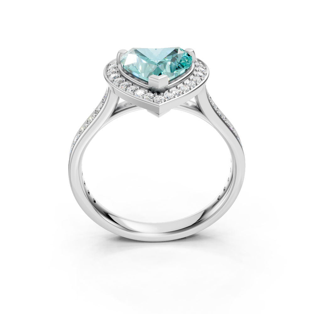 Paraiba Tourmaline Heart Halo Ring with Diamond Pavé Split Band