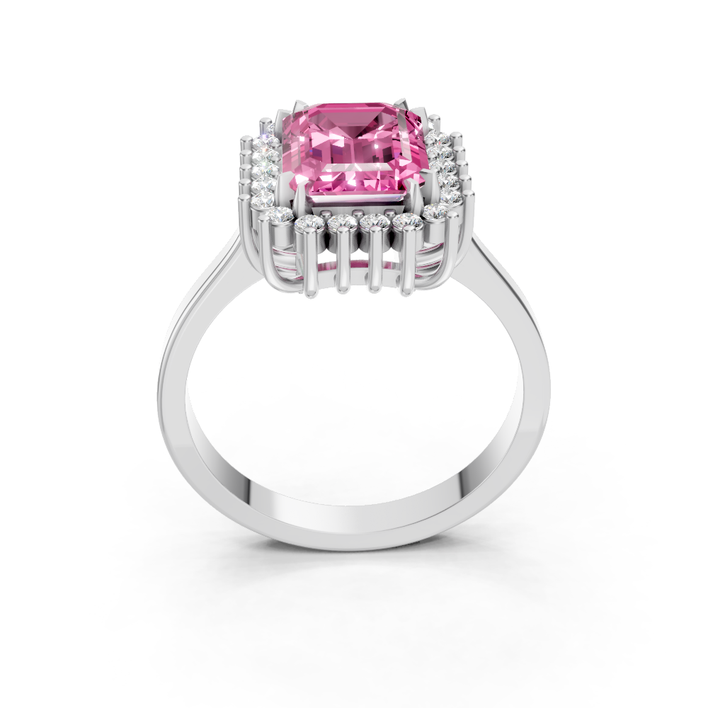 Pink Sapphire Emerald Cut Halo Ring