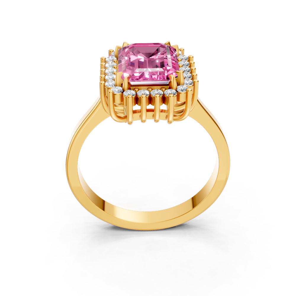 Pink Sapphire Emerald Cut Halo Ring