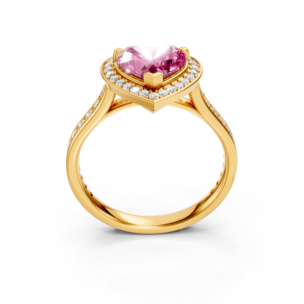 Pink Sapphire Heart Halo Ring with Diamond Pavé Split Band