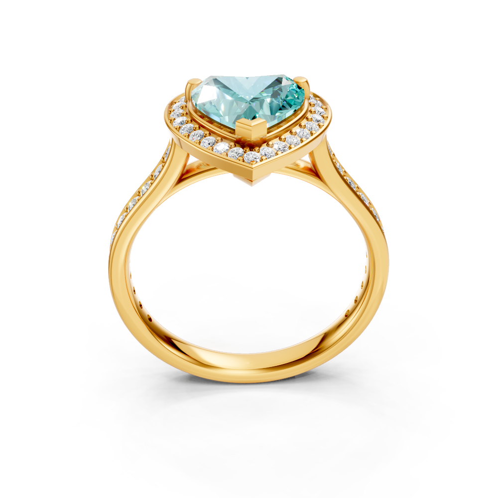 Paraiba Tourmaline Heart Halo Ring with Diamond Pavé Split Band