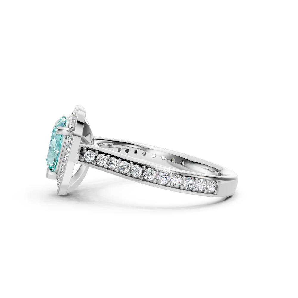 Paraiba Tourmaline Heart Halo Ring with Diamond Pavé Split Band