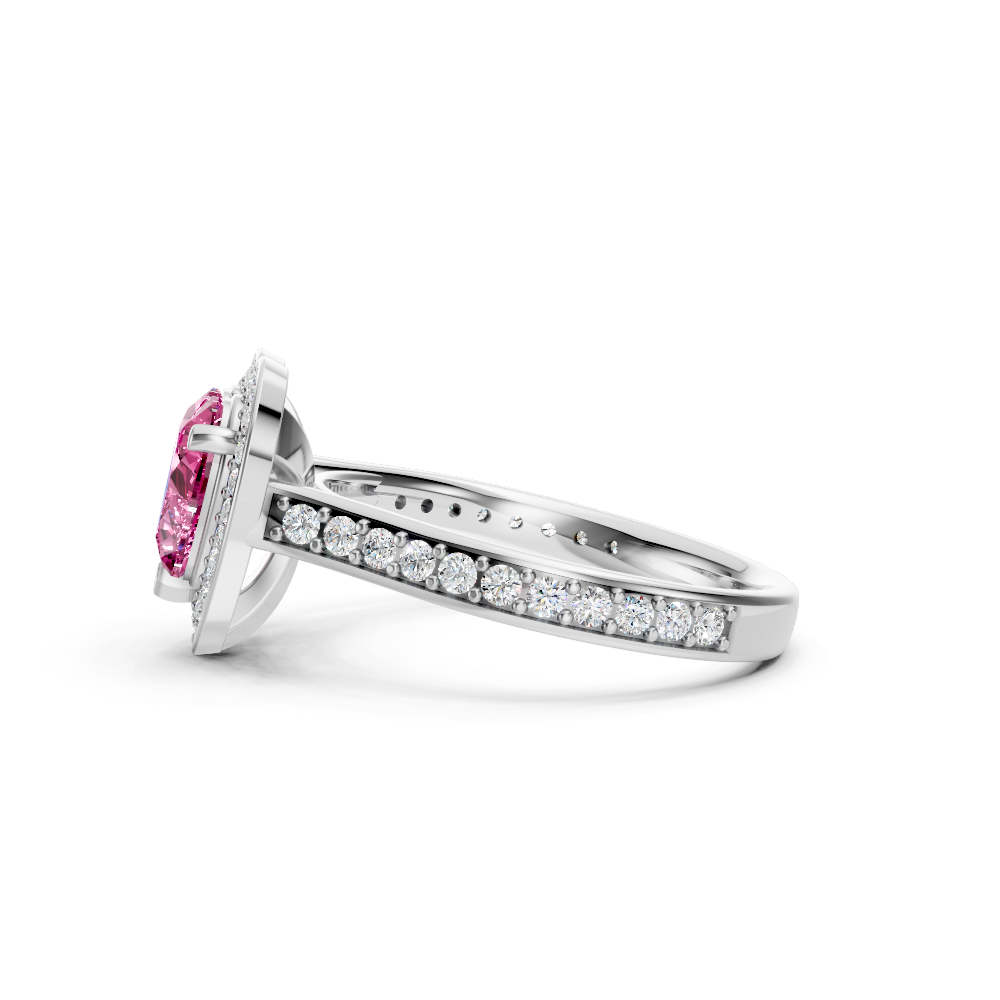 Pink Sapphire Heart Halo Ring with Diamond Pavé Split Band