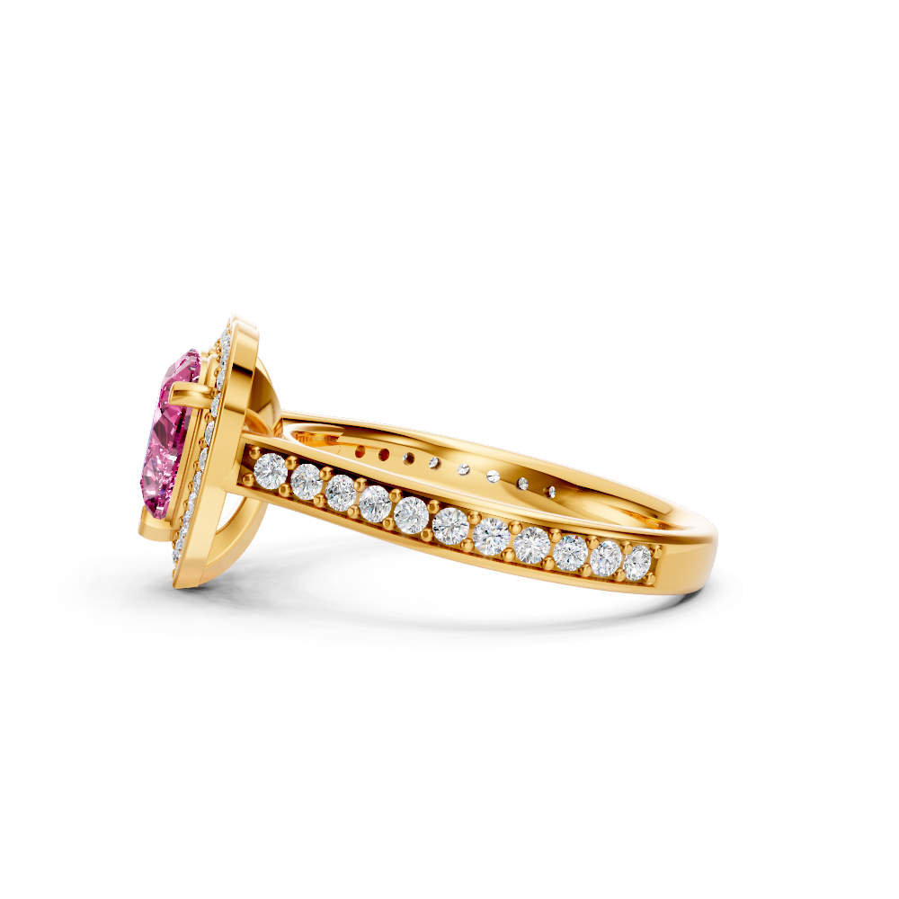 Pink Sapphire Heart Halo Ring with Diamond Pavé Split Band
