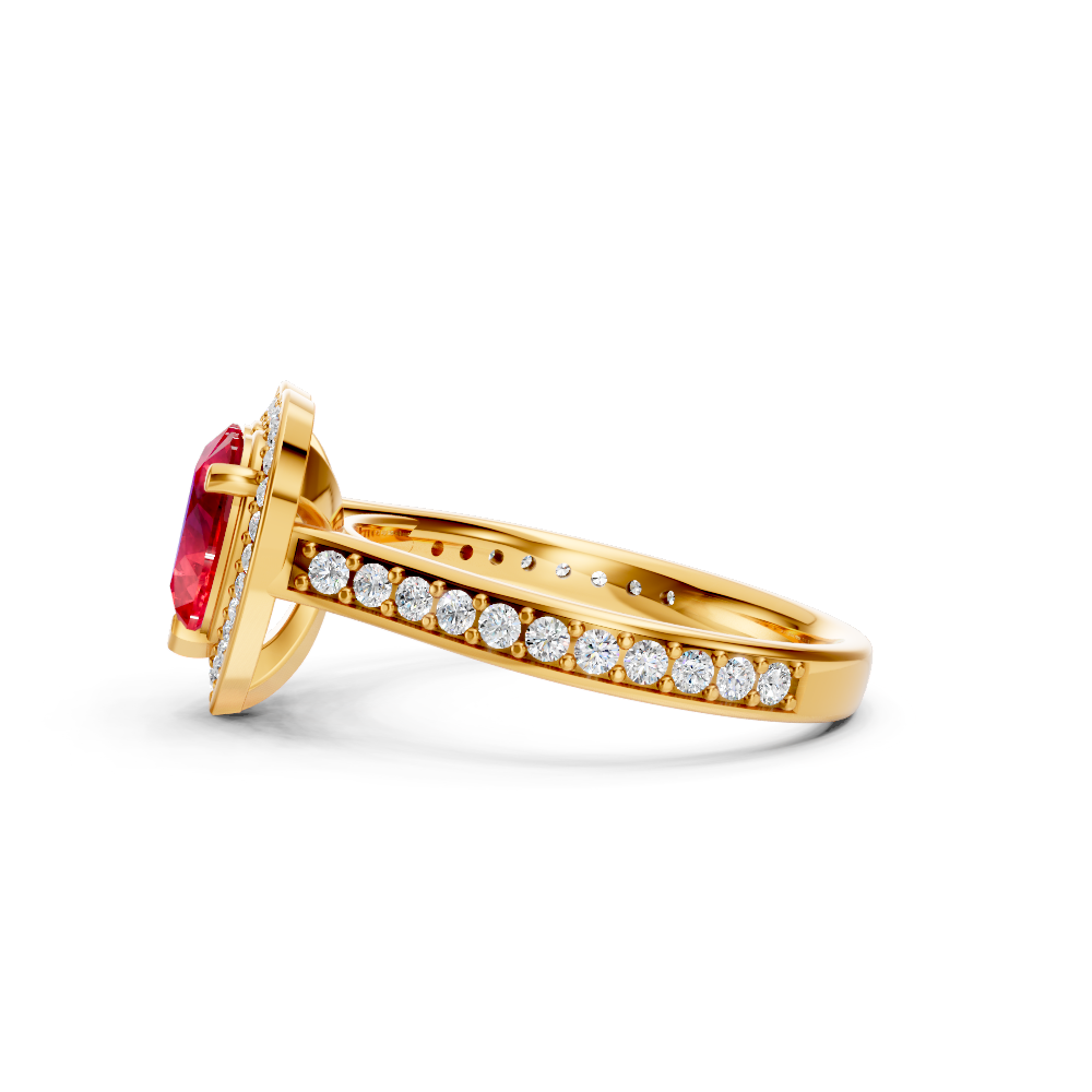Ruby Heart Halo Ring with Diamond Pavé Split Band
