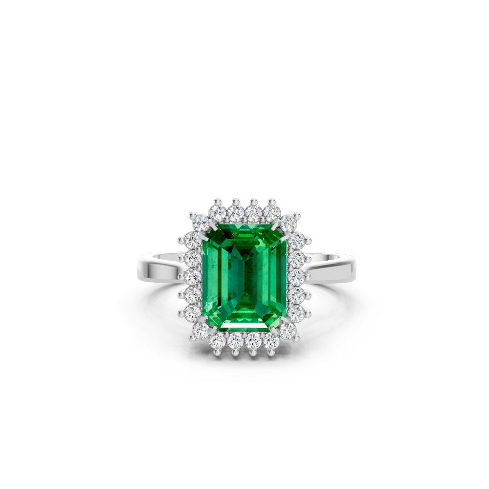 Colombian Emerald Cut Halo Ring