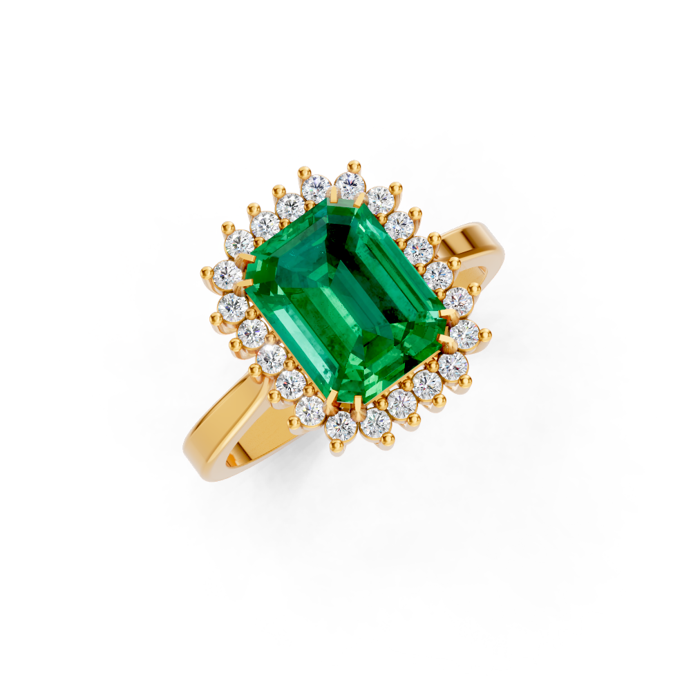 Colombian Emerald Cut Halo Ring