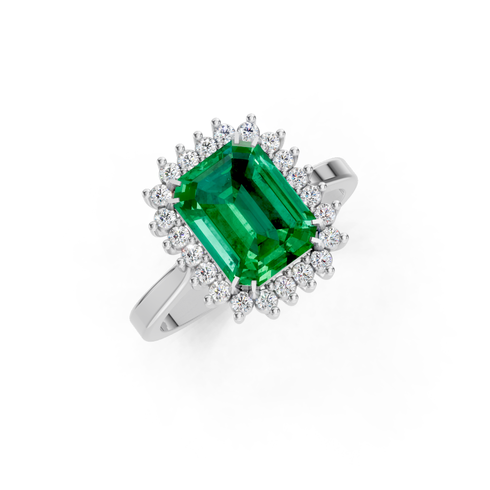 Colombian Emerald Cut Halo Ring