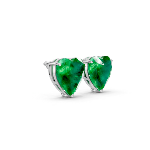 Colombian Emerald  Heart Solitaire Stud Earrings