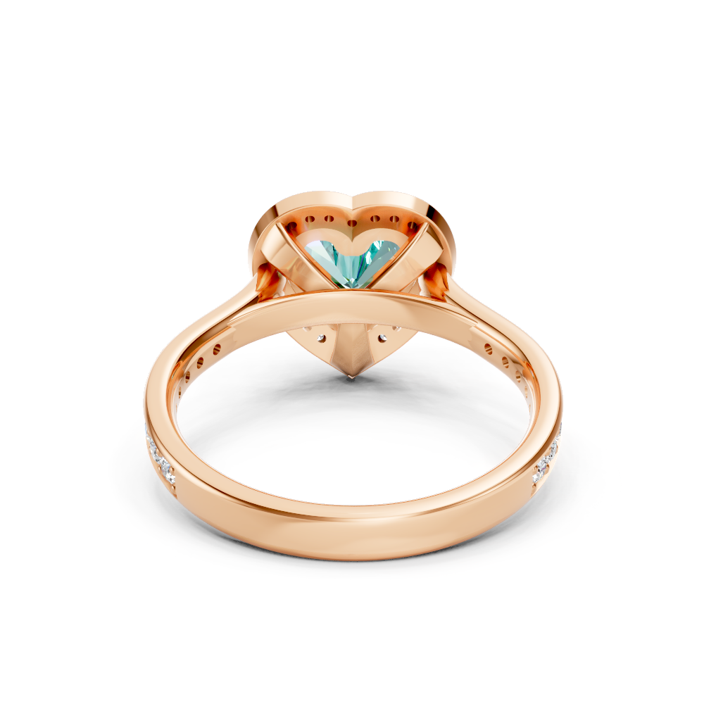 Paraiba Tourmaline Heart Halo Ring with Diamond Pavé Split Band