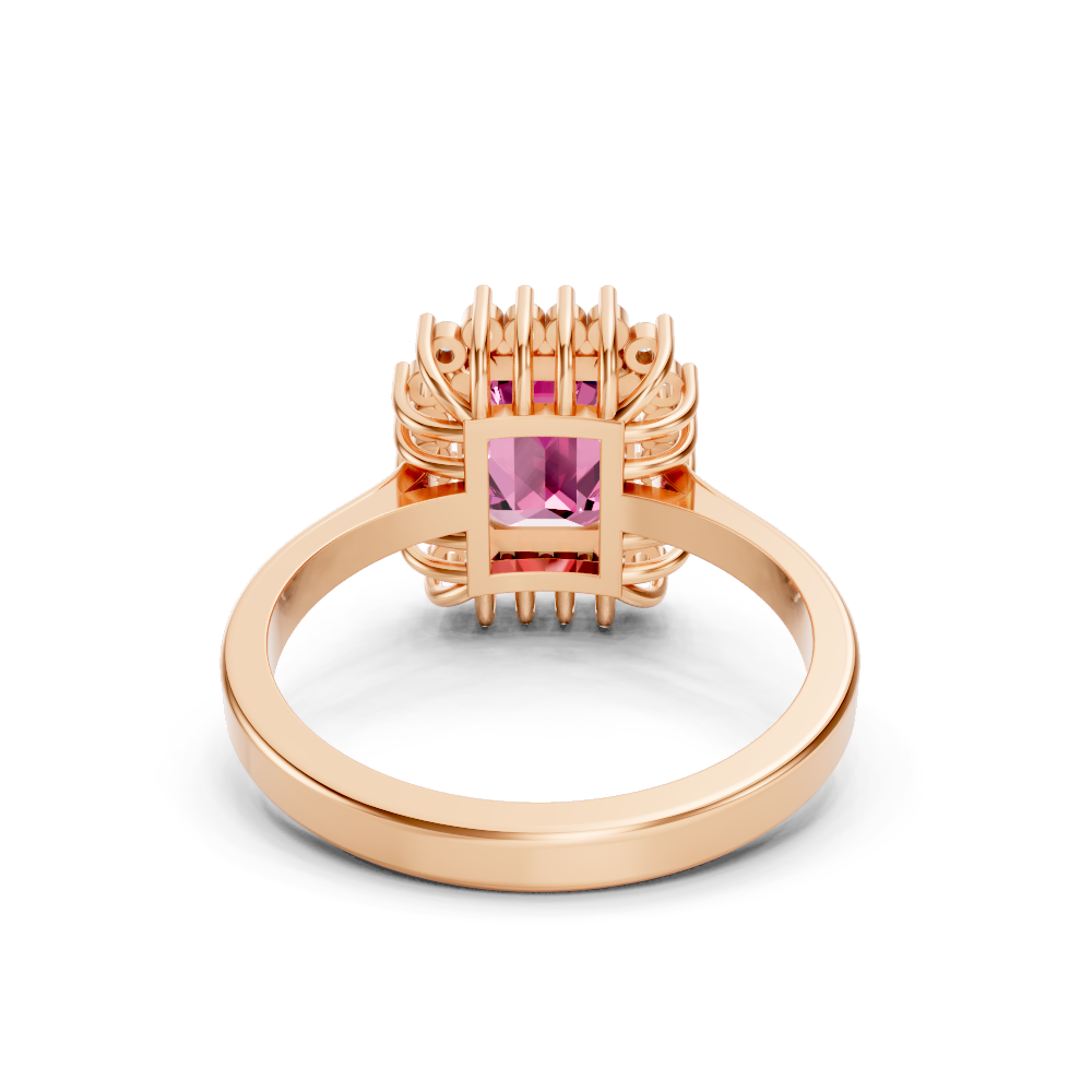Pink Sapphire Emerald Cut Halo Ring