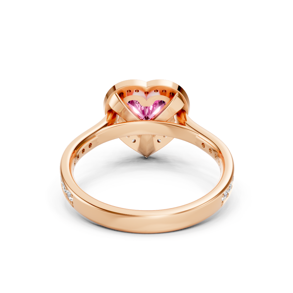 Pink Sapphire Heart Halo Ring with Diamond Pavé Split Band