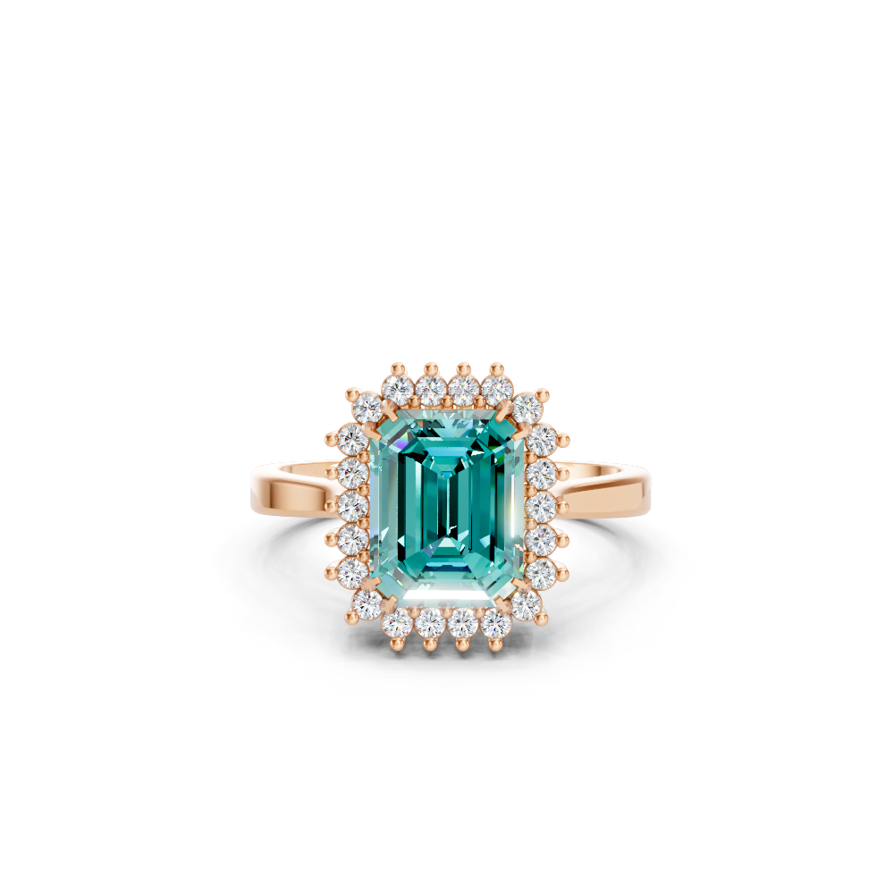 Paraiba Tourmaline Emerald Cut  Halo Ring