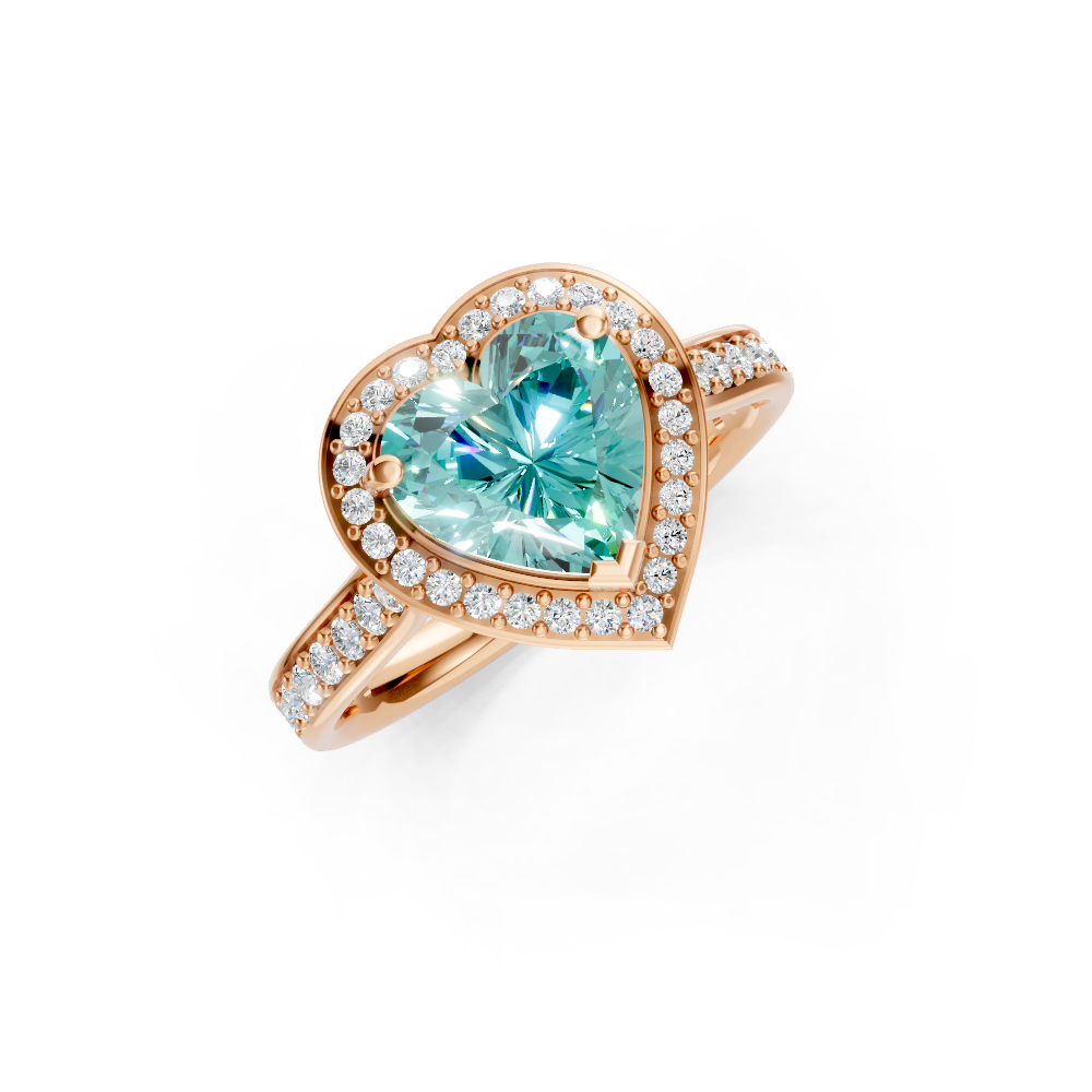 Paraiba Tourmaline Heart Halo Ring with Diamond Pavé Split Band