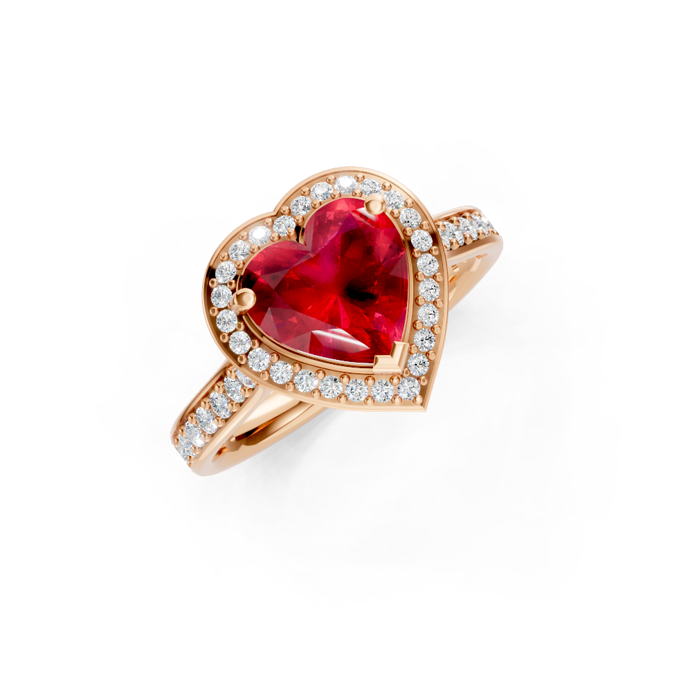 Ruby Heart Halo Ring with Diamond Pavé Split Band