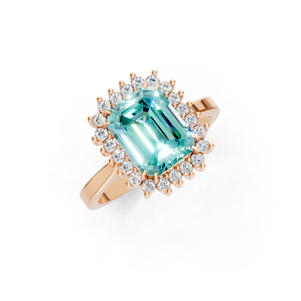 Paraiba Tourmaline Emerald Cut  Halo Ring