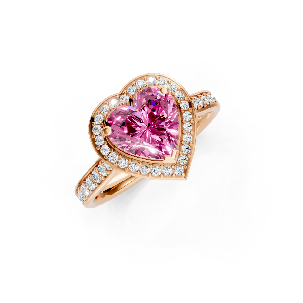 Pink Sapphire Heart Halo Ring with Diamond Pavé Split Band