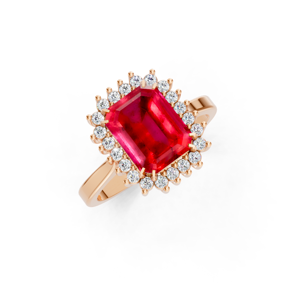 Ruby Emerald Cut Halo Ring