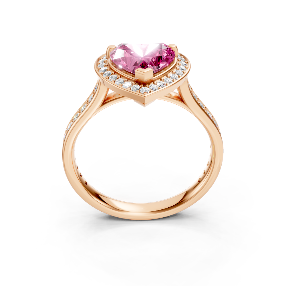 Pink Sapphire Heart Halo Ring with Diamond Pavé Split Band