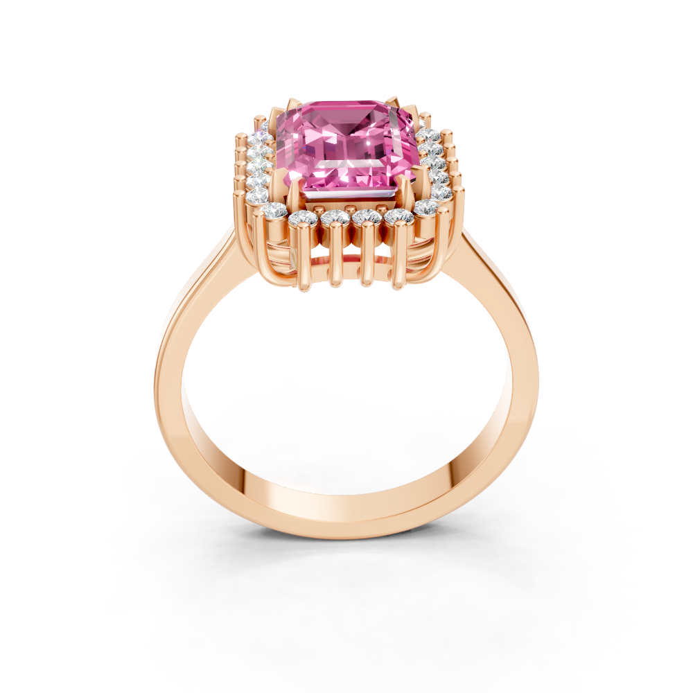 Pink Sapphire Emerald Cut Halo Ring