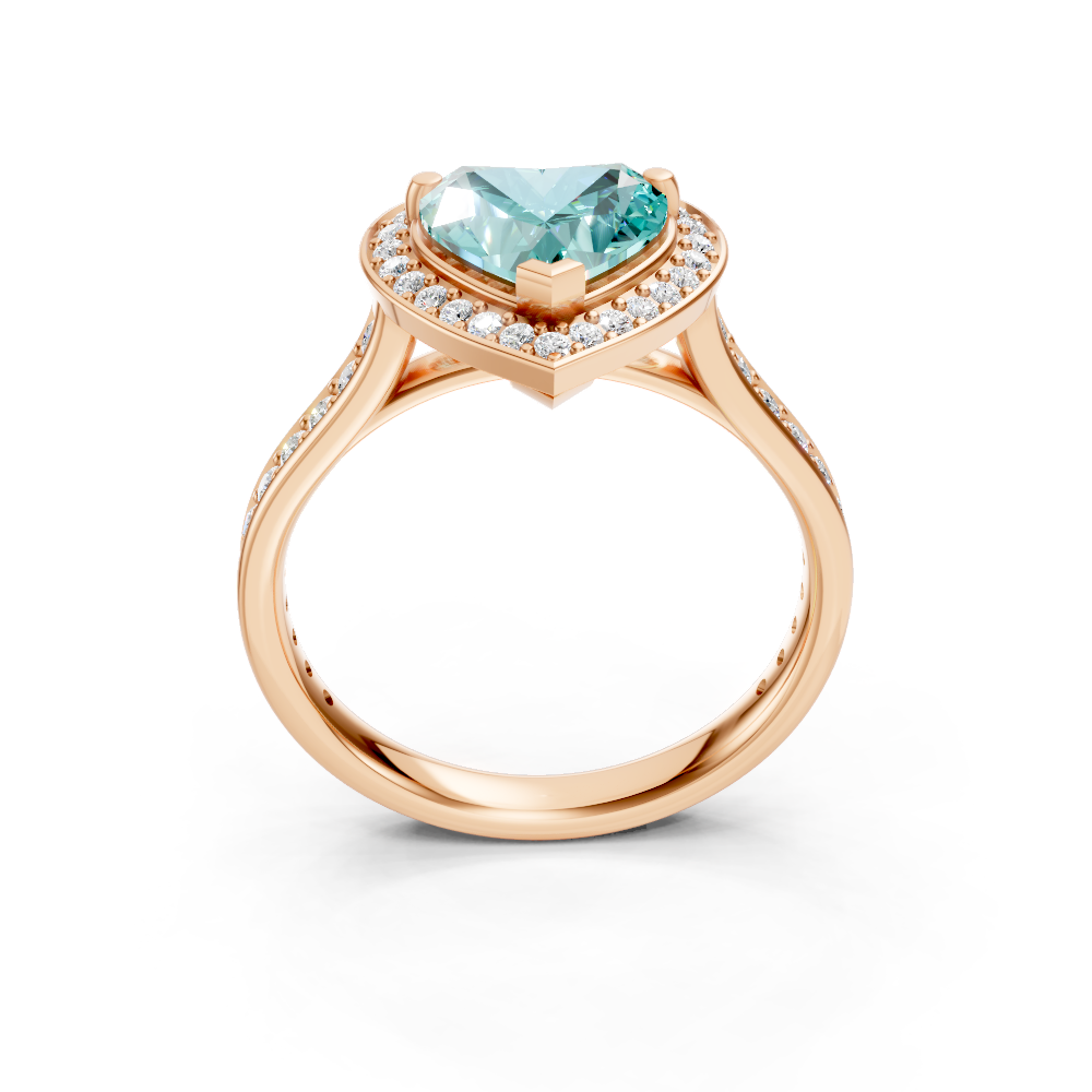 Paraiba Tourmaline Heart Halo Ring with Diamond Pavé Split Band