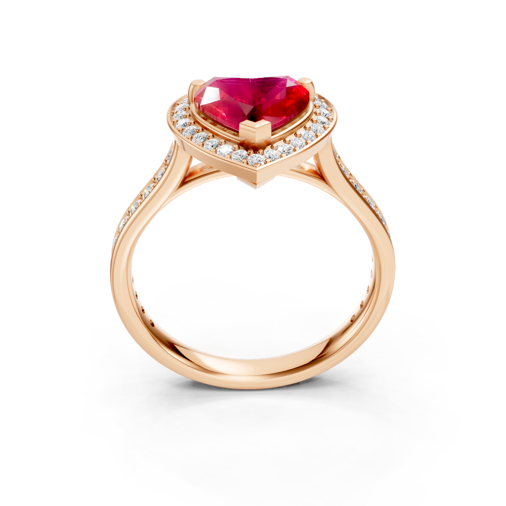 Ruby Heart Halo Ring with Diamond Pavé Split Band