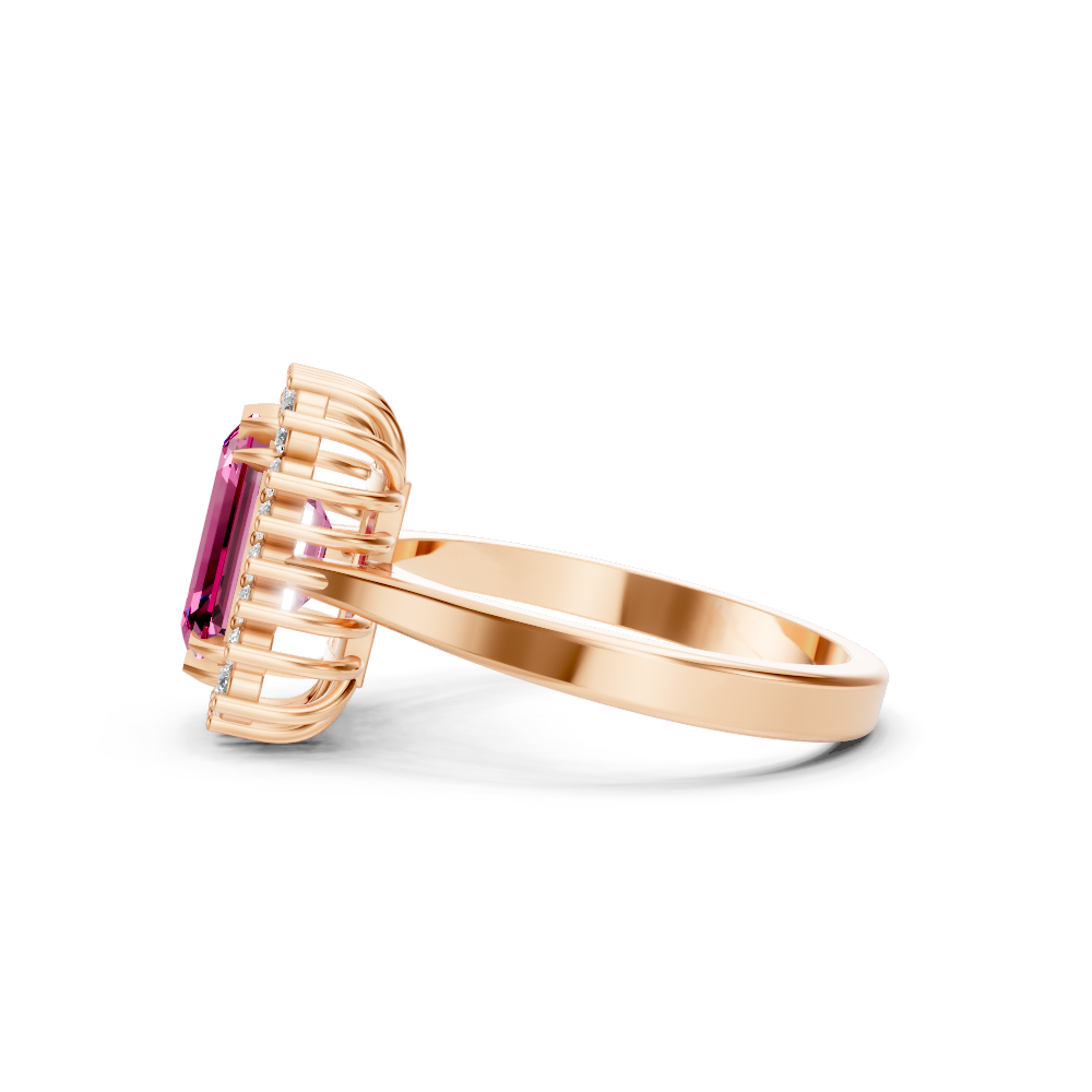Pink Sapphire Emerald Cut Halo Ring