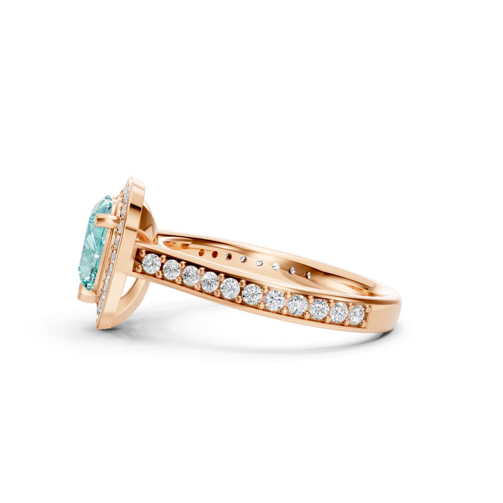 Paraiba Tourmaline Heart Halo Ring with Diamond Pavé Split Band