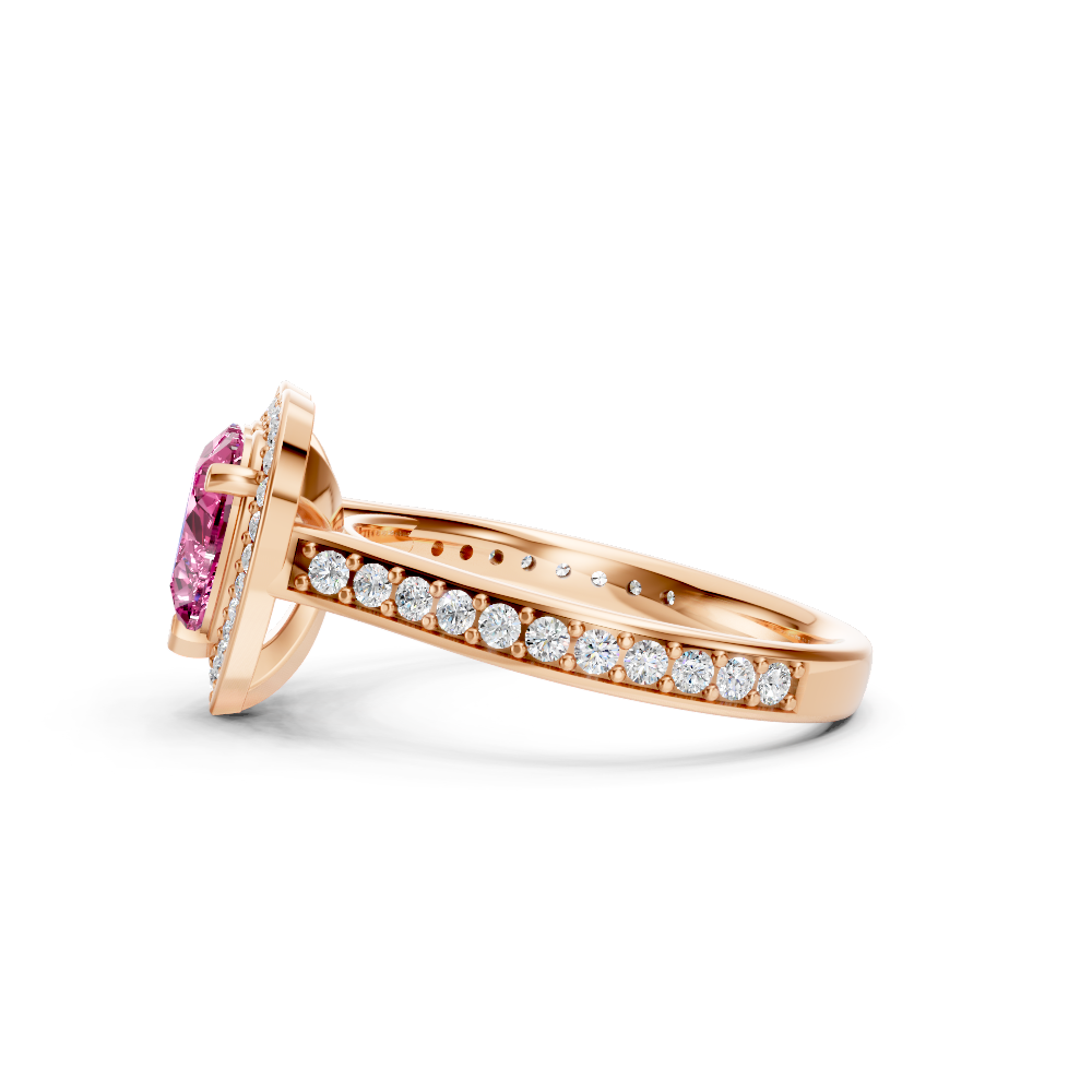 Pink Sapphire Heart Halo Ring with Diamond Pavé Split Band