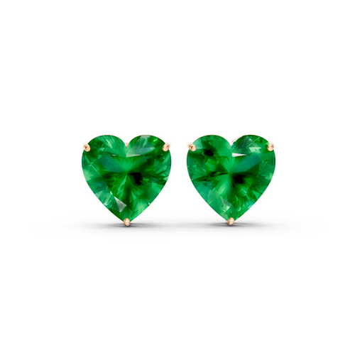 Colombian Emerald  Heart Solitaire Stud Earrings