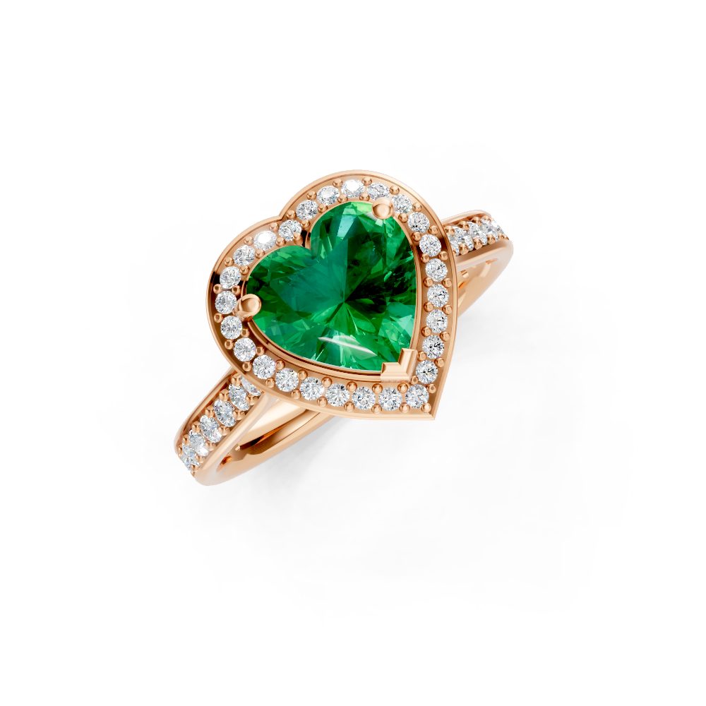 Colombian Emerald Heart Halo Ring with Diamond Pavé Split Band