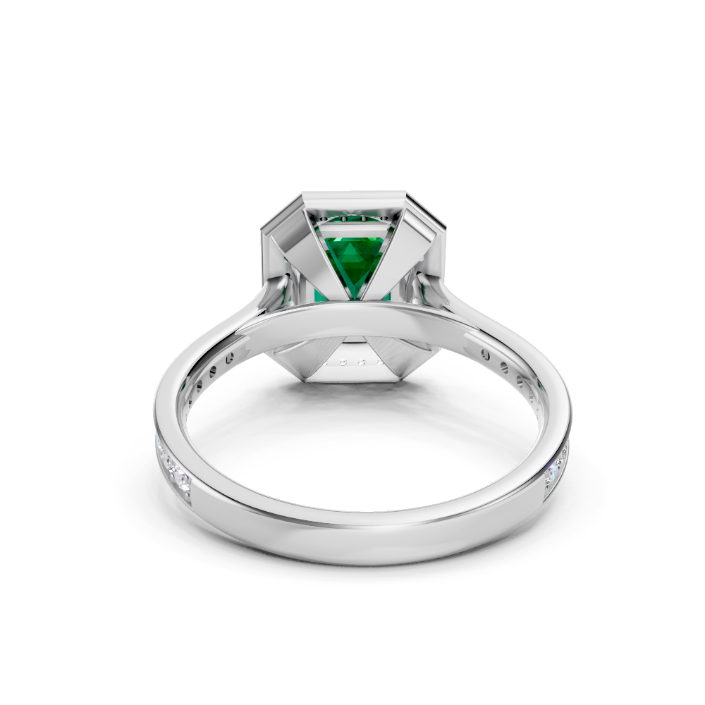 Colombian Emerald-Cut Halo Ring with Diamond Pavé Band