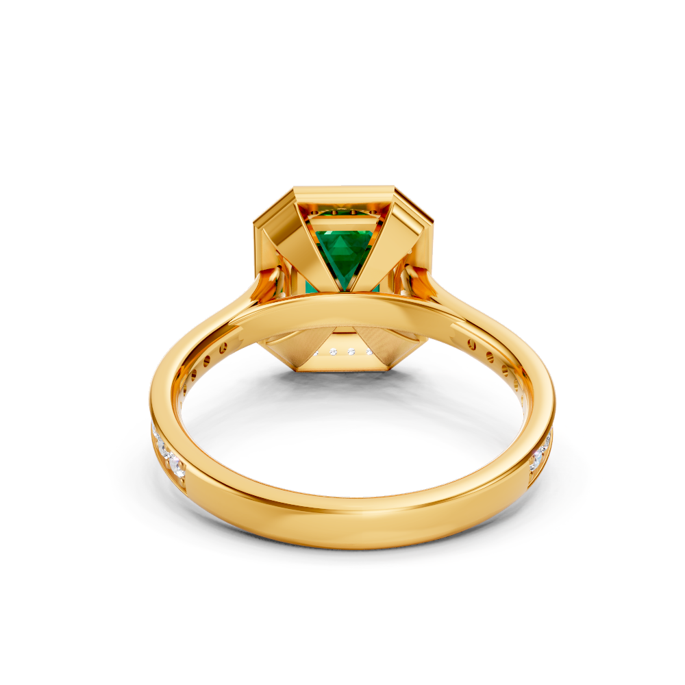 Colombian Emerald-Cut Halo Ring with Diamond Pavé Band