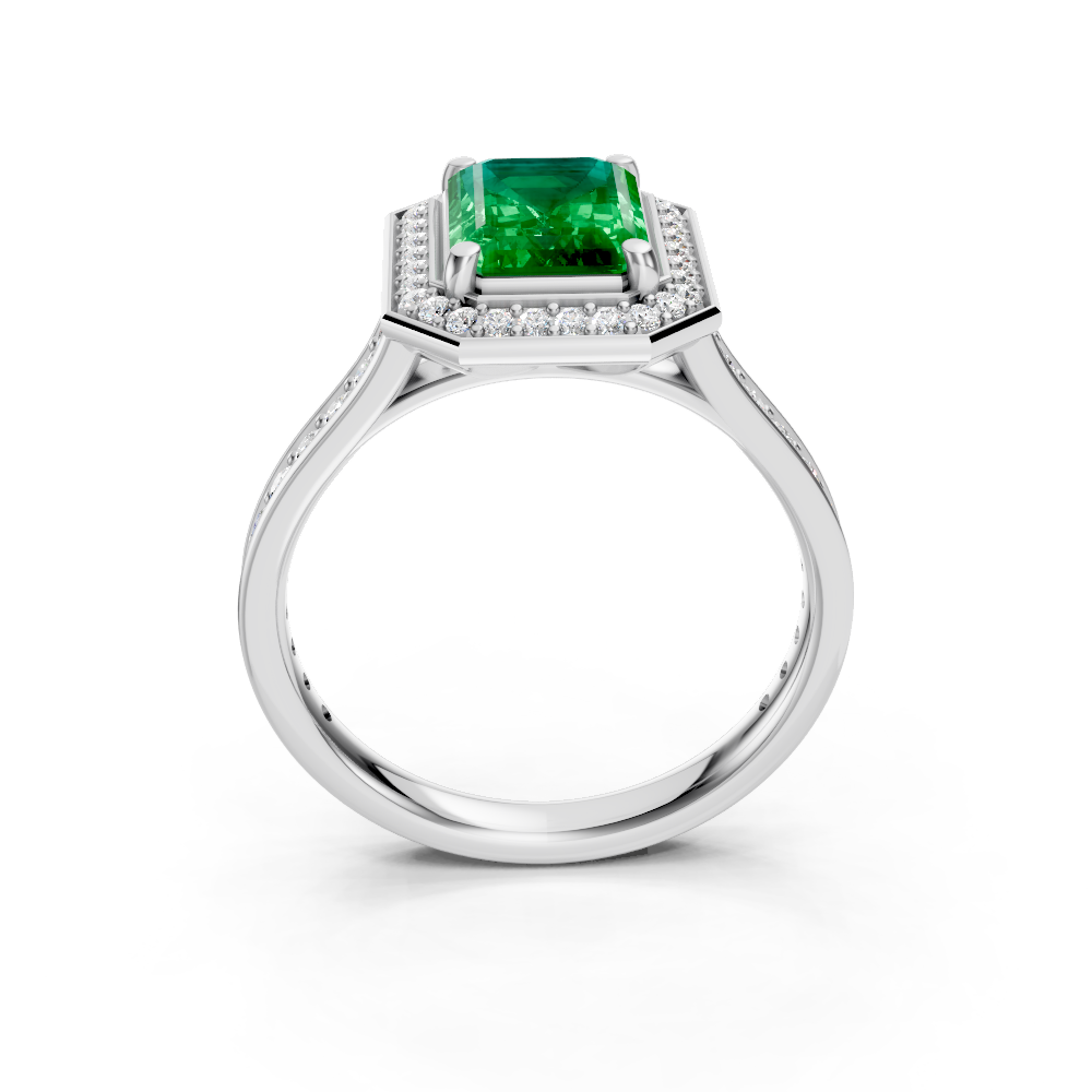 Colombian Emerald-Cut Halo Ring with Diamond Pavé Band