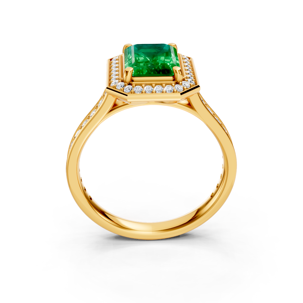 Colombian Emerald-Cut Halo Ring with Diamond Pavé Band
