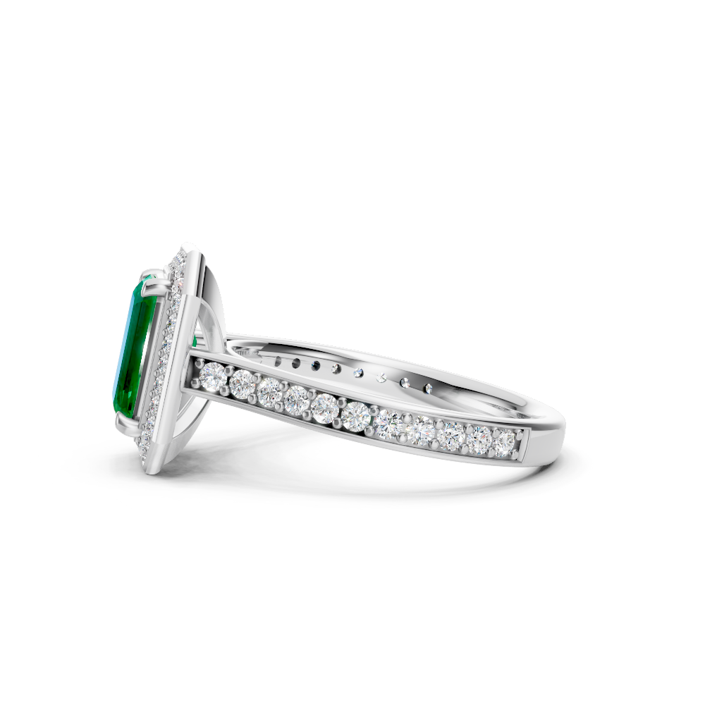 Colombian Emerald-Cut Halo Ring with Diamond Pavé Band