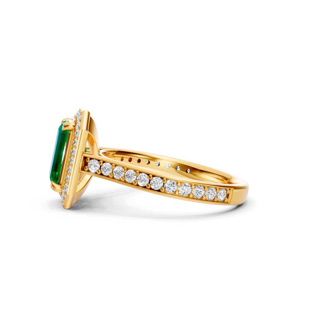 Colombian Emerald-Cut Halo Ring with Diamond Pavé Band