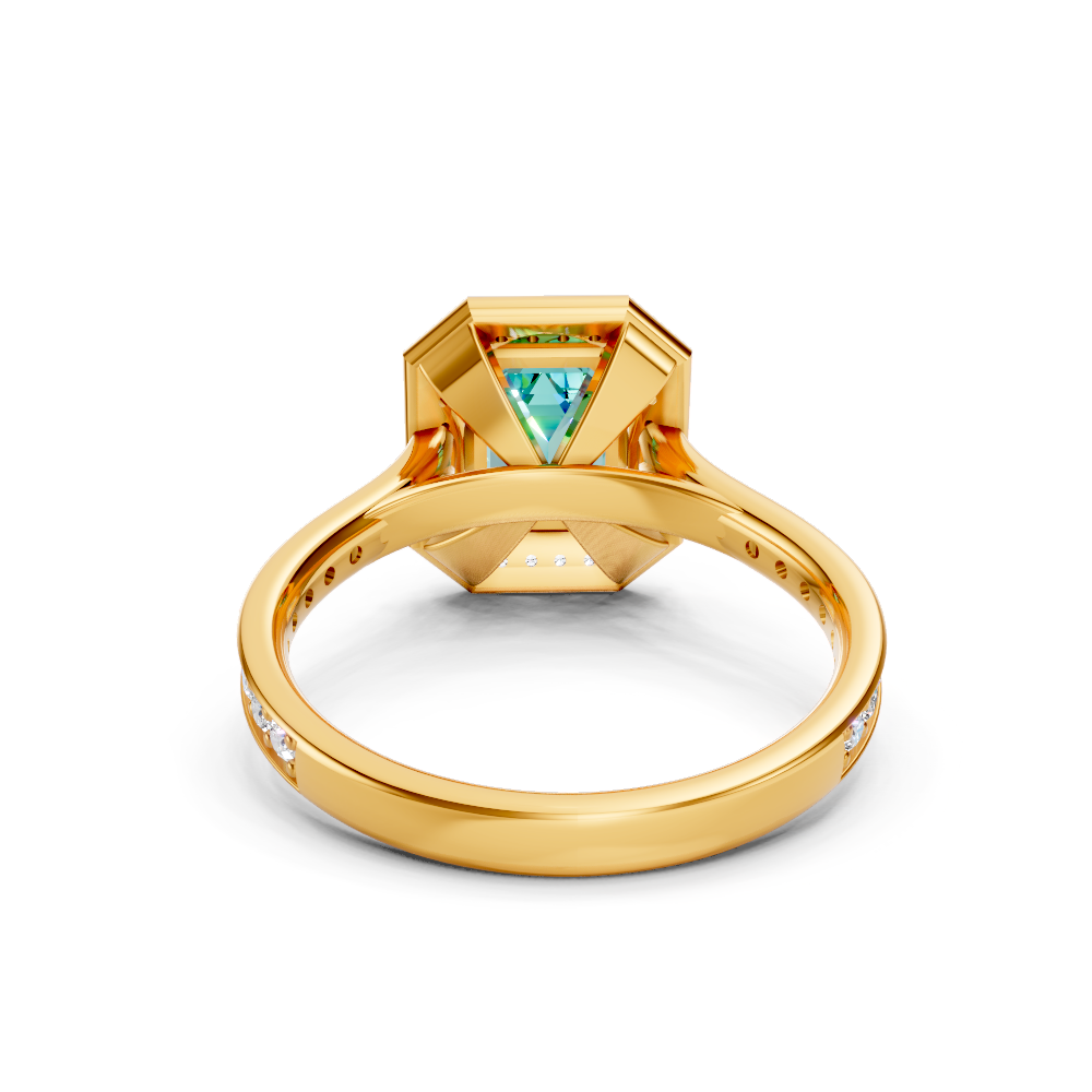 Paraiba Tourmaline Emerald-Cut Halo Ring with Diamond Pavé Band