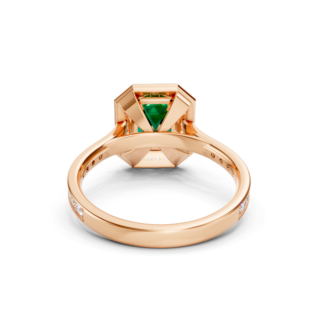 Colombian Emerald-Cut Halo Ring with Diamond Pavé Band