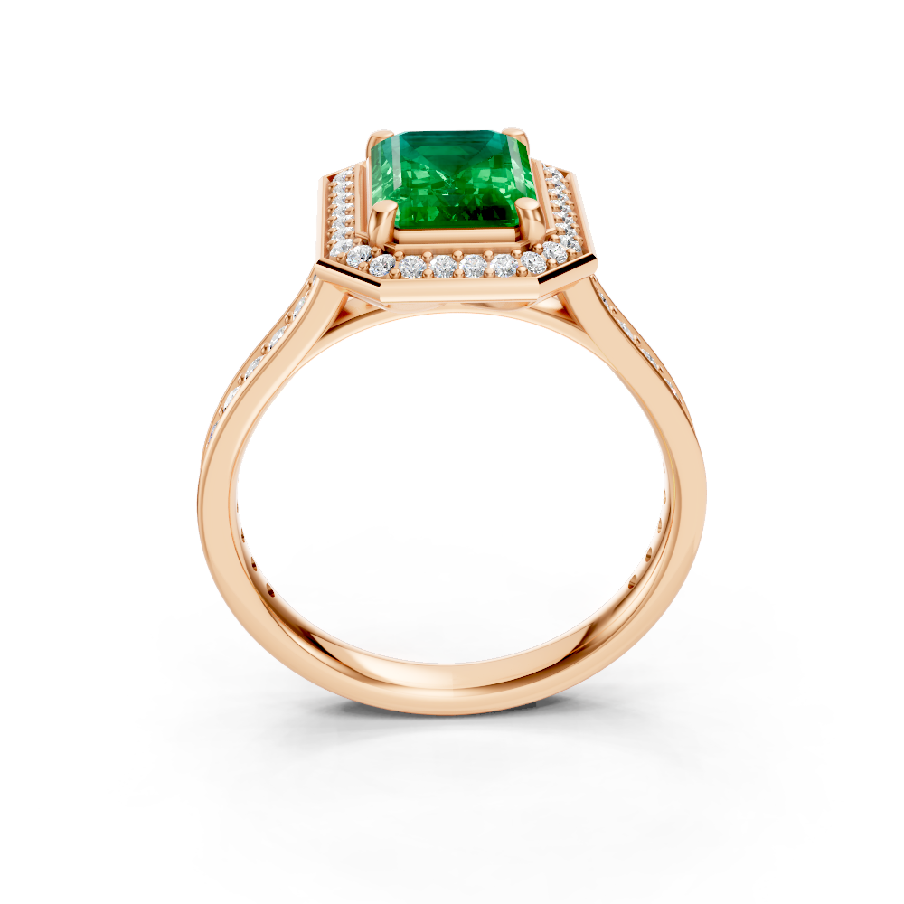 Colombian Emerald-Cut Halo Ring with Diamond Pavé Band