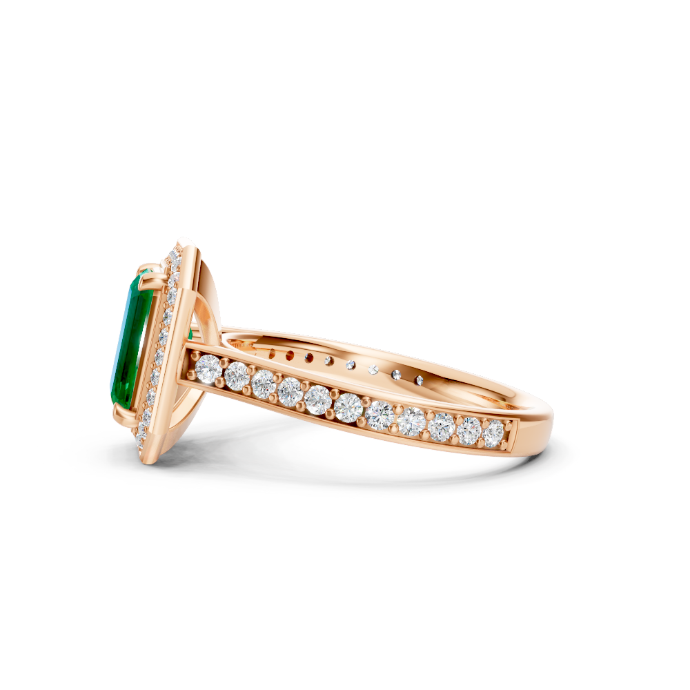 Colombian Emerald-Cut Halo Ring with Diamond Pavé Band