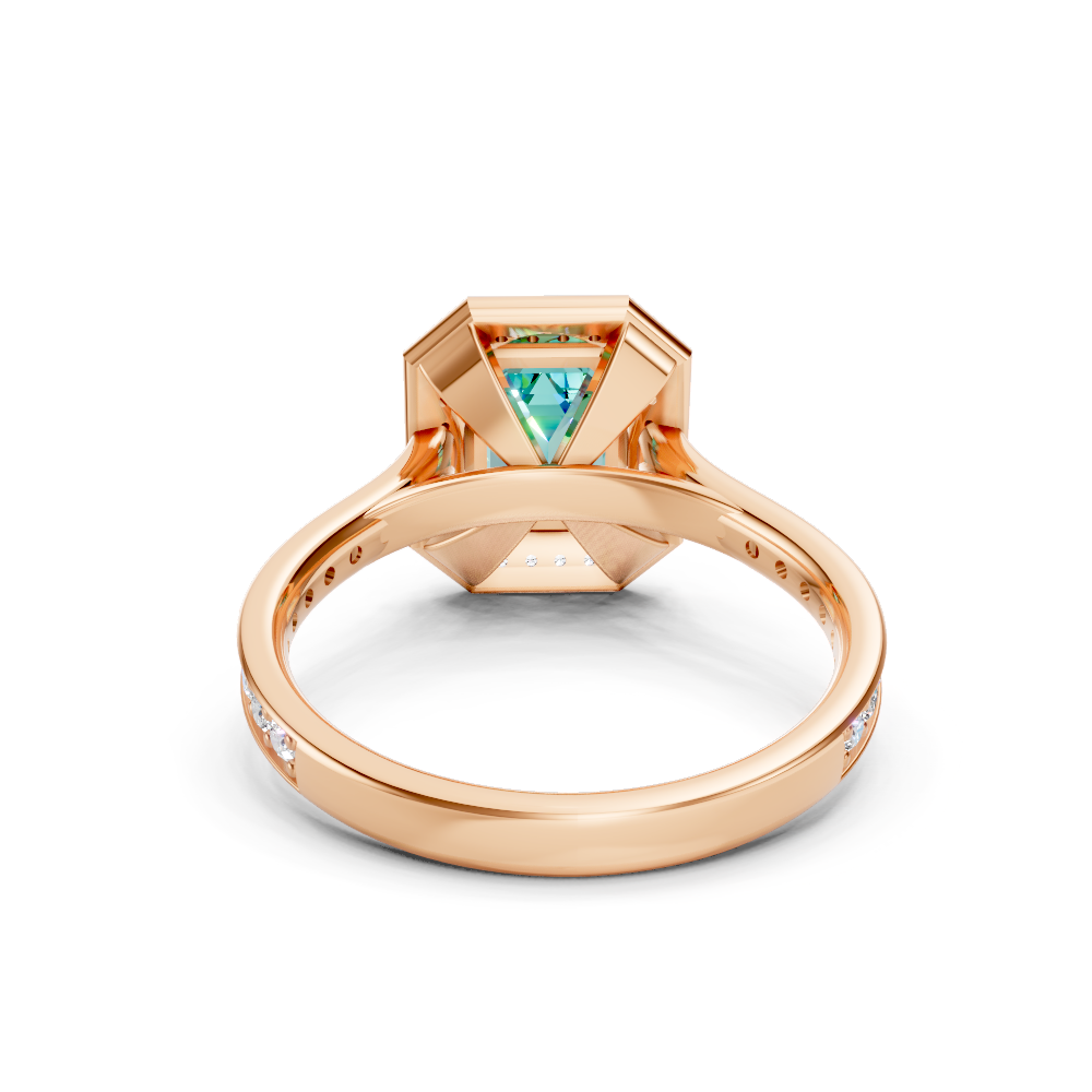 Paraiba Tourmaline Emerald-Cut Halo Ring with Diamond Pavé Band