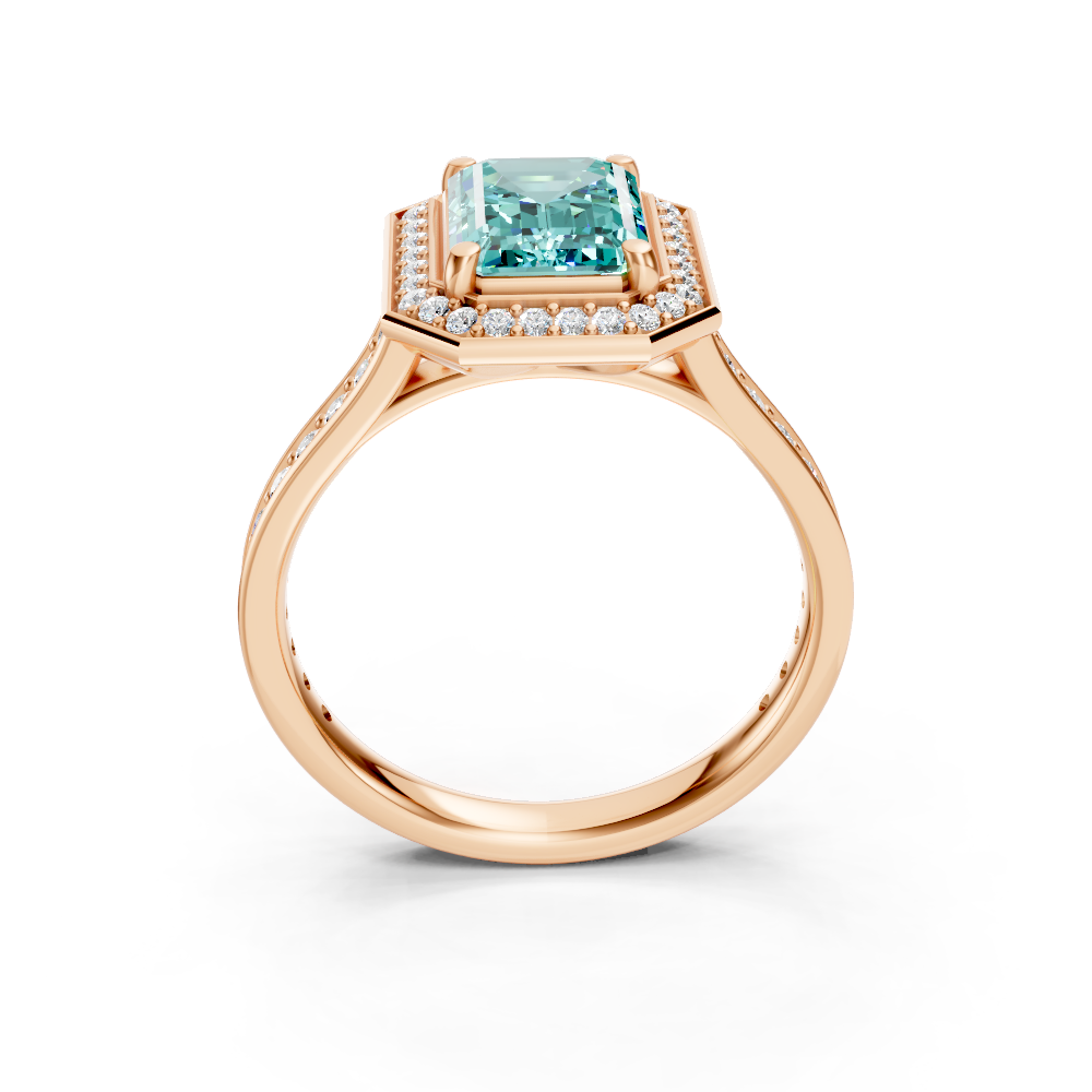 Paraiba Tourmaline Emerald-Cut Halo Ring with Diamond Pavé Band
